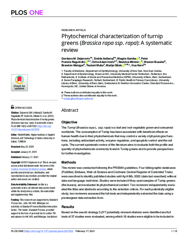 (PDF) Phytochemical characterization of turnip greens (Brassica rapa ...
