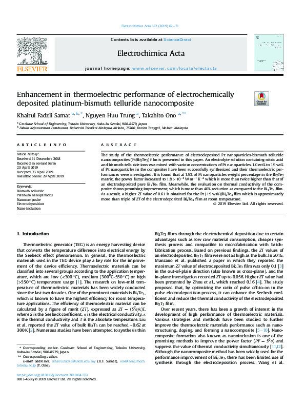 (PDF) Enhancement in thermoelectric performance of bismuth telluride ...