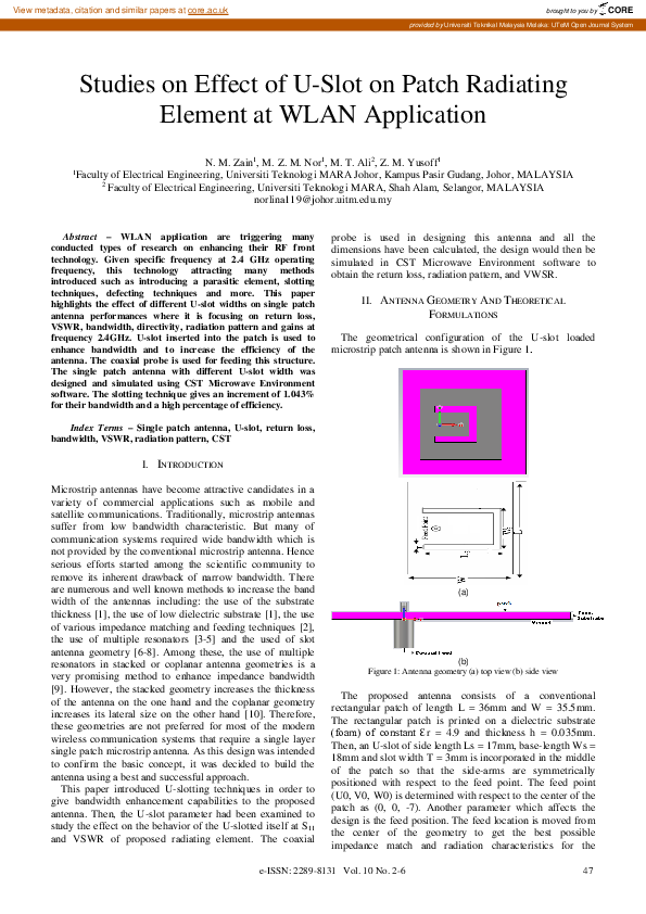 (PDF) Studies on Effect of U-Slot on Patch Radiating Element at WLAN ...
