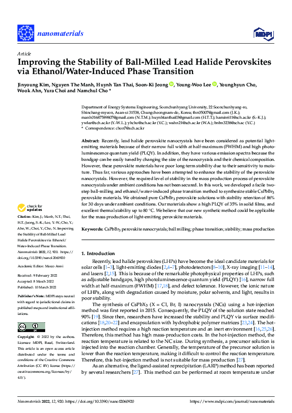 (PDF) Improving the Stability of Ball-Milled Lead Halide Perovskites ...