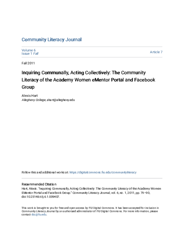 (PDF) Inquiring Communally, Acting Collectively: The Community Literacy ...