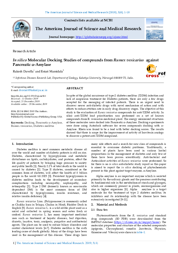 (PDF) In silico Molecular Docking Studies of compounds from Rumex ...
