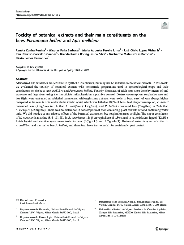 (PDF) Toxicity of botanical extracts and their main constituents on the ...