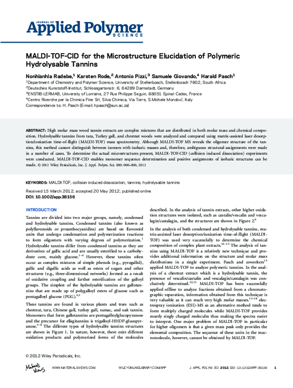 (PDF) MALDI-TOF-CID for the microstructure elucidation of polymeric ...