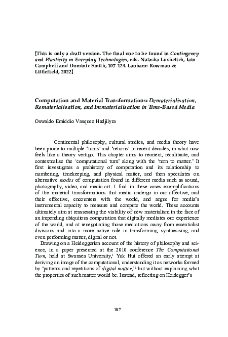 (PDF) Computation and Material Transformations: Dematerialisation ...
