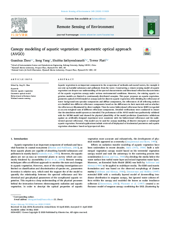 (PDF) Canopy modeling of aquatic vegetation: A geometric optical ...