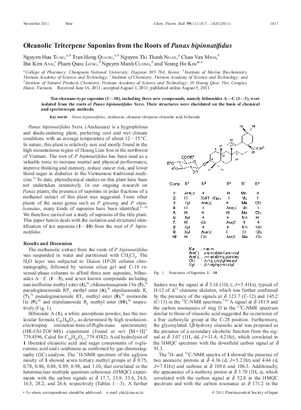 (PDF) Oleanolic Triterpene Saponins from the Roots of Panax bipinnatifidus
