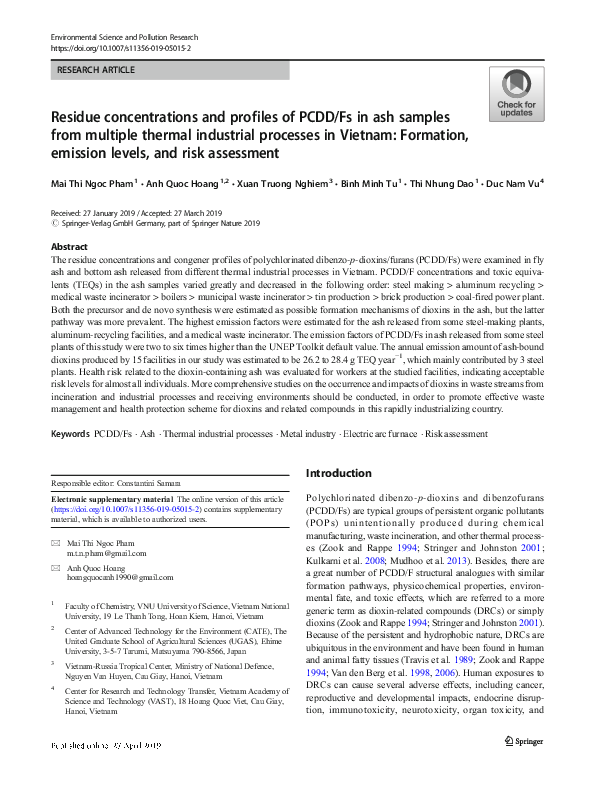 (PDF) Residue concentrations and profiles of PCDD/Fs in ash samples ...