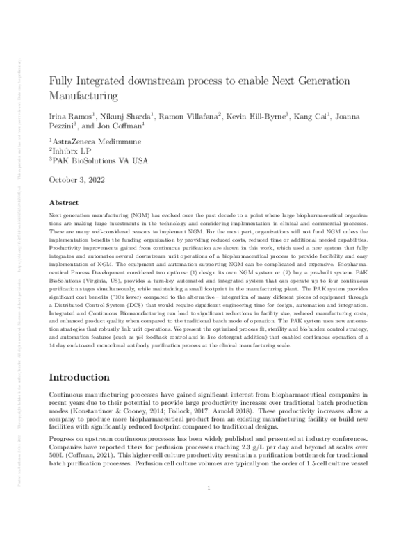 (PDF) Fully Integrated downstream process to enable Next Generation ...