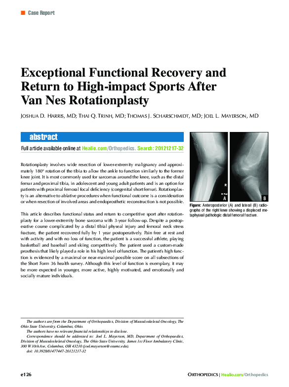 (PDF) Exceptional Functional Recovery and Return to High-impact Sports ...