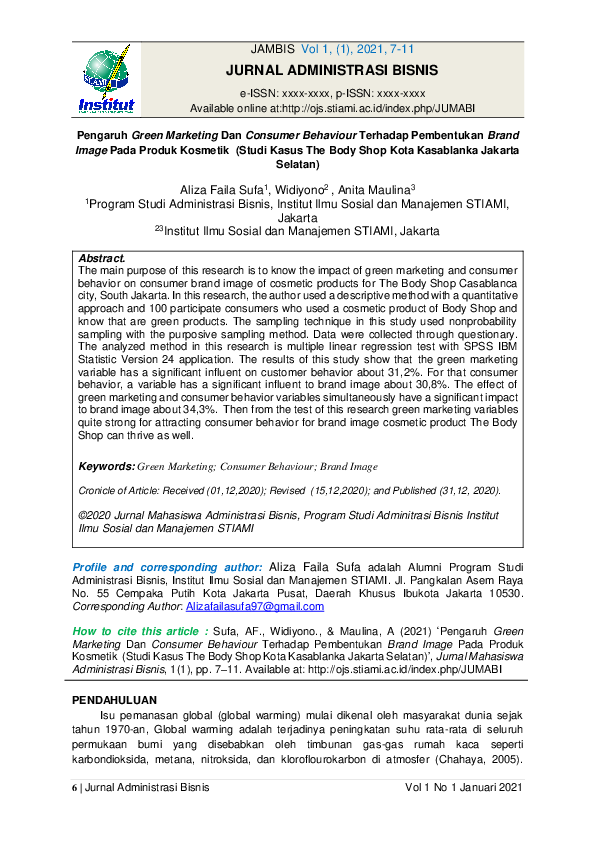 (PDF) Pengaruh Green Marketing Dan Consumer Behaviour Terhadap Pembentukan Brand Image Pada