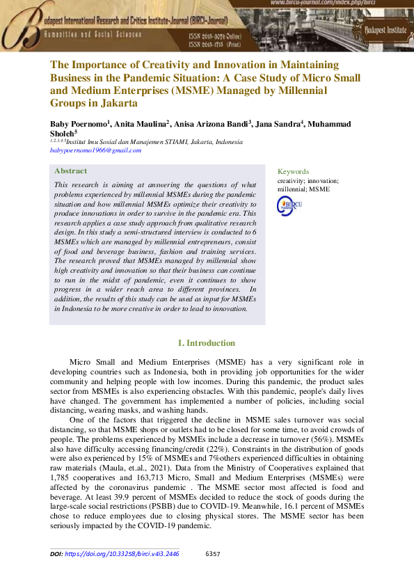 (PDF) The Importance of Creativity and Innovation in Maintaining ...