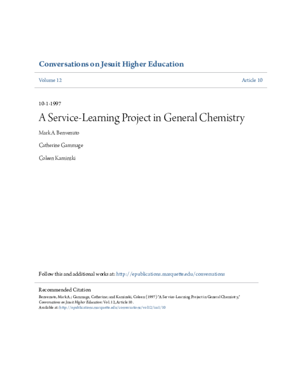 (PDF) A Service-Learning Project in General Chemistry | Mark Benvenuto ...