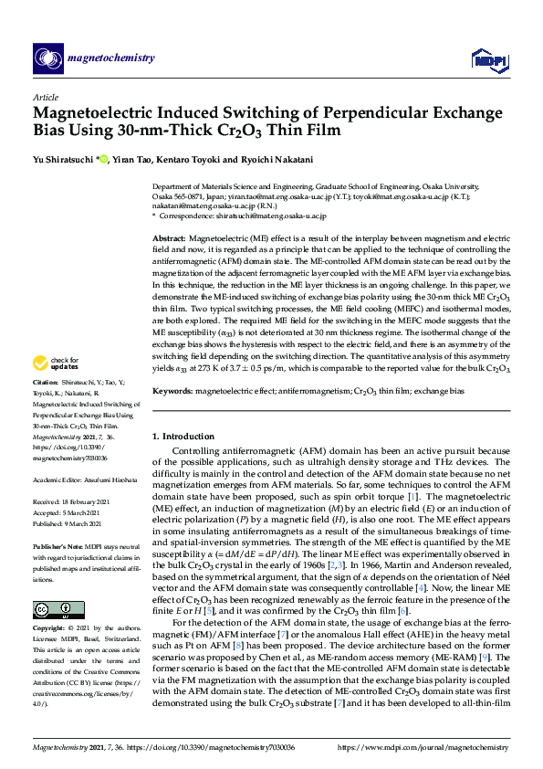 (PDF) Magnetoelectric Induced Switching of Perpendicular Exchange Bias ...