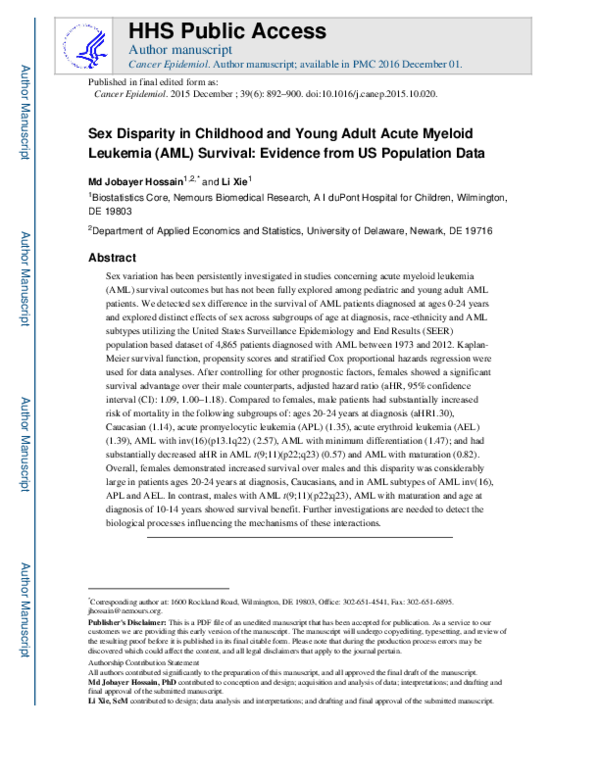 (PDF) Sex disparity in childhood and young adult acute myeloid leukemia ...