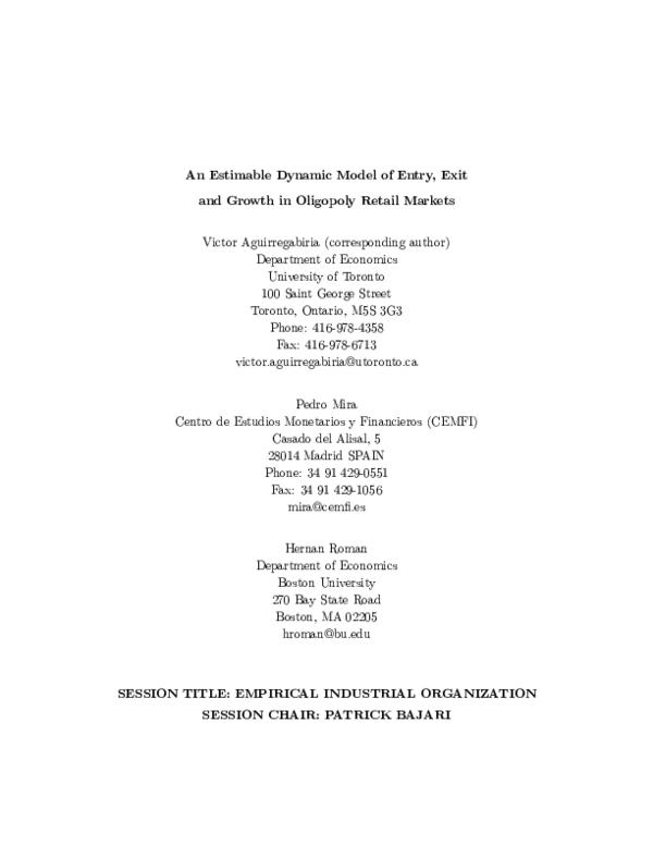 (PDF) An Estimable Dynamic Model of Entry, Exit, and Growth in ...