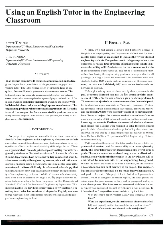 (PDF) Using an English Tutor in the Engineering Classroom