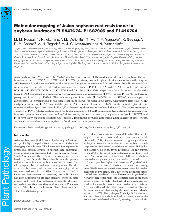 (PDF) Molecular mapping of Asian soybean rust resistance in soybean ...