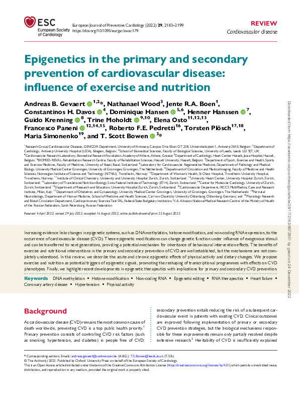 (PDF) Epigenetics in the primary and secondary prevention of ...