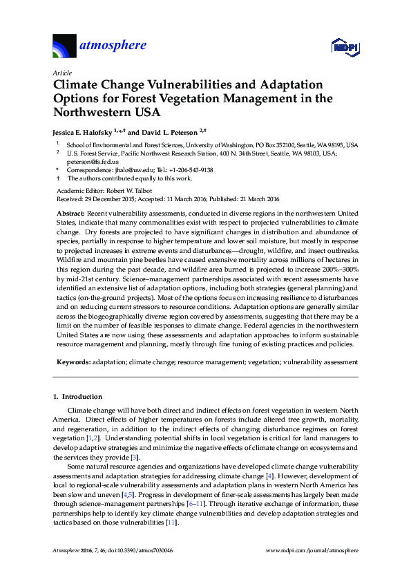 (PDF) Climate Change Vulnerabilities and Adaptation Options for Forest ...