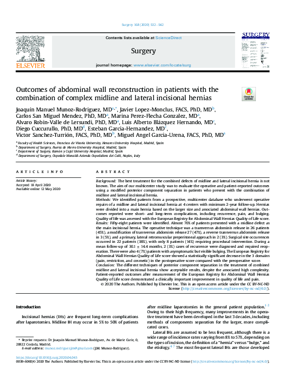 (PDF) Outcomes of abdominal wall reconstruction in patients with the ...