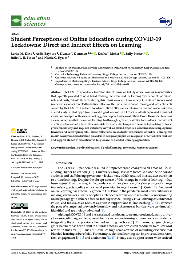 (PDF) Student Perceptions of Online Education during COVID-19 Lockdowns ...