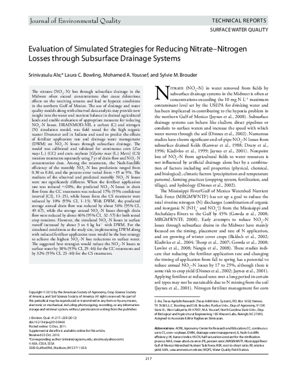 (PDF) Evaluation of Simulated Strategies for Reducing Nitrate–Nitrogen ...
