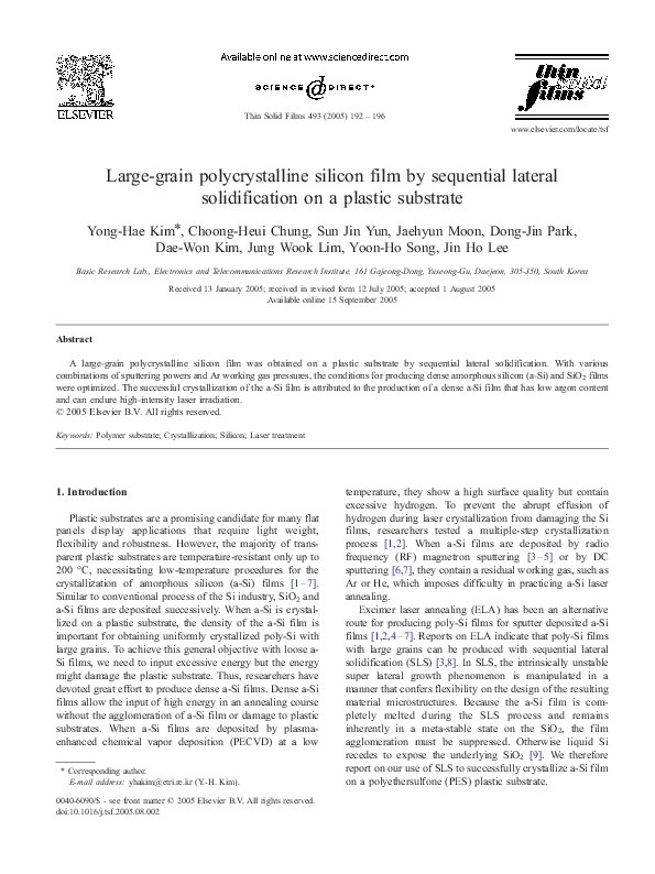 (PDF) Large-grain polycrystalline silicon film by sequential lateral ...