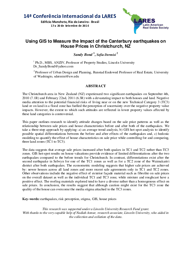 (PDF) Using GIS to measure the impact of the Canterbury earthquakes on