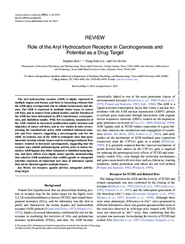 (PDF) Role of the Aryl Hydrocarbon Receptor in Carcinogenesis and ...