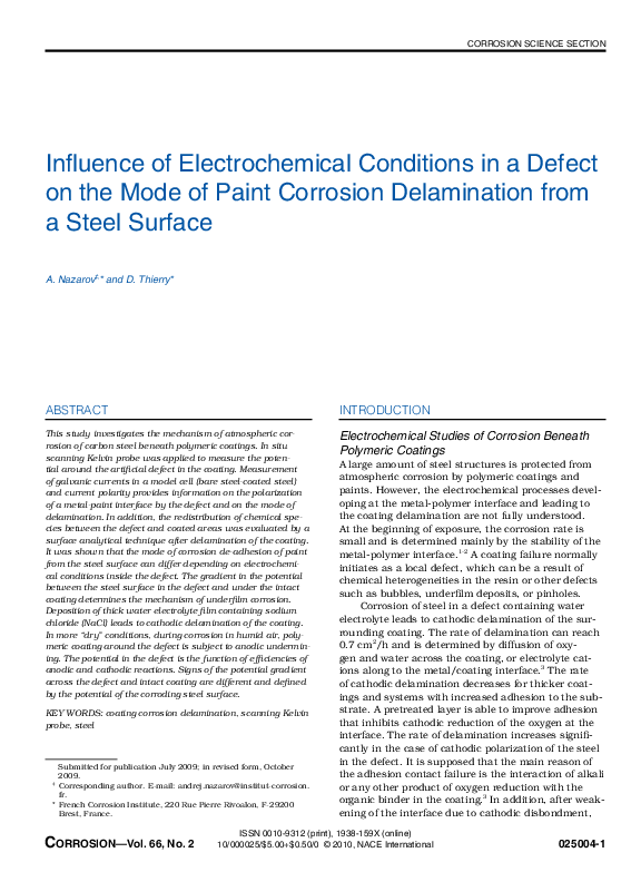 (PDF) Influence of Electrochemical Conditions in a Defect on the Mode ...