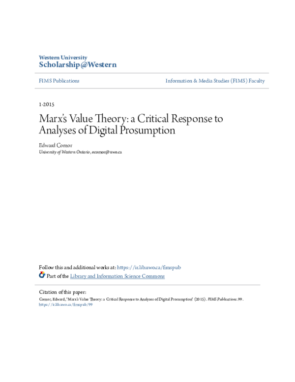 (PDF) Revisiting Marx's Value Theory: A Critical Response to Analyses ...
