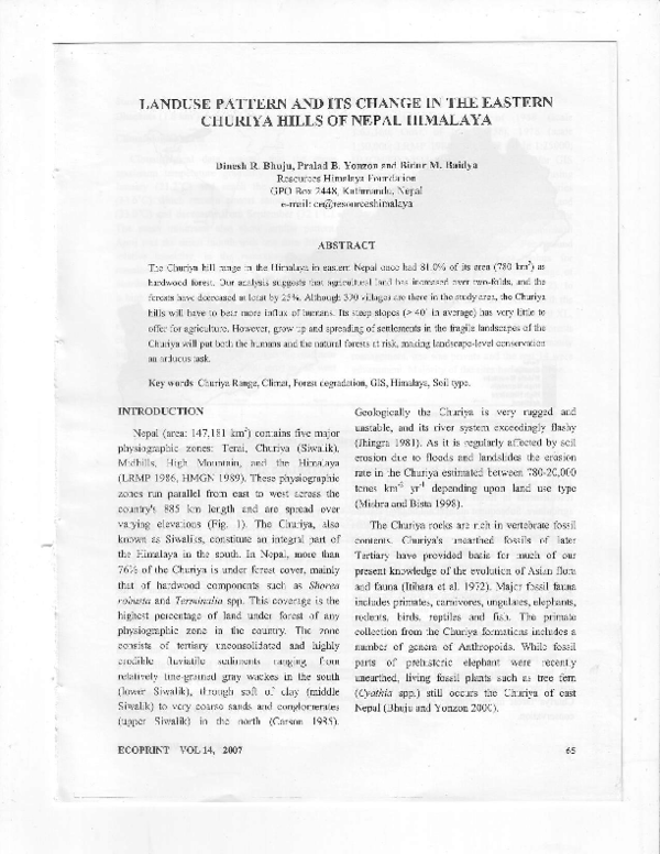 (PDF) Landuse Pattern and Its Change in the Eastern Churiya Hills of ...