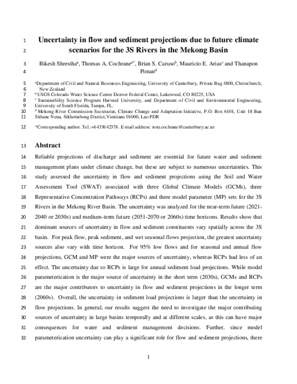 (PDF) Uncertainty in flow and sediment projections due to future ...
