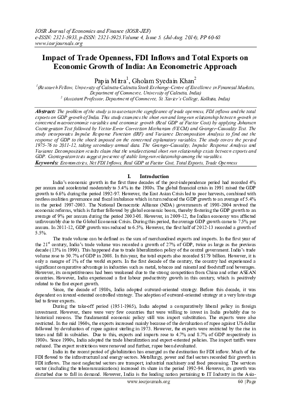 (PDF) Impact of Trade Openness, FDI Inflows and Total Exports on ...