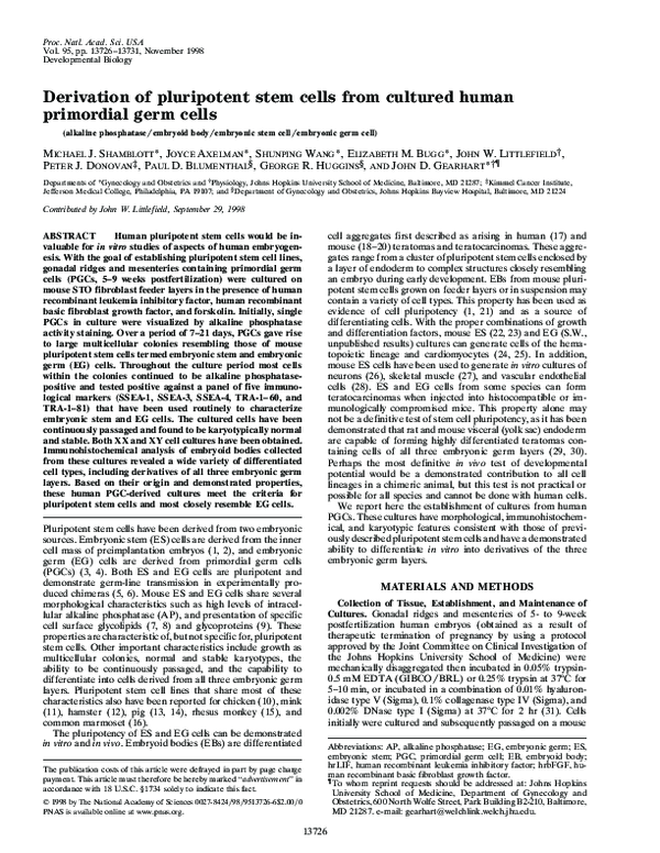 (PDF) Derivation of Pluripotent Stem Cells From Cultured Human ...