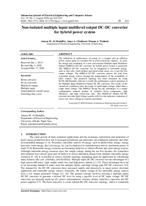 (PDF) Non-isolated multiple input multilevel output DC-DC converter for ...