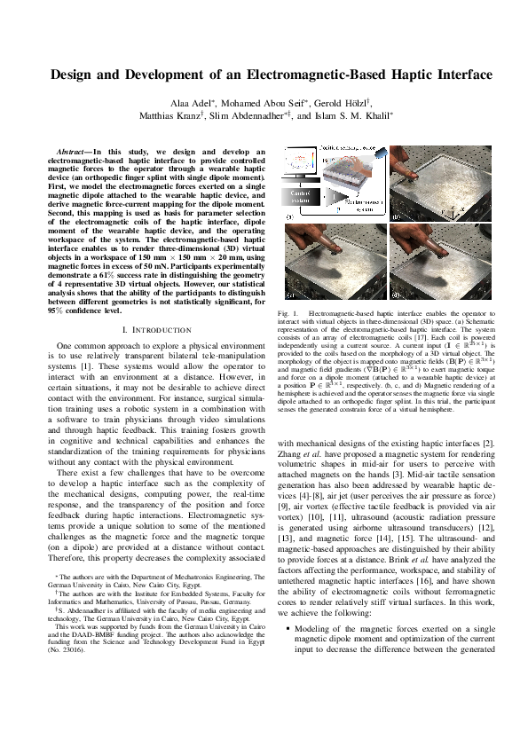 (PDF) Design and Development of an Electromagnetic-Based Haptic Interface