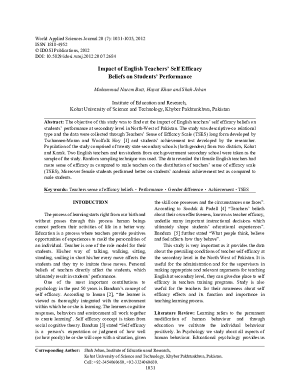 (PDF) Impact of English Teachers Self Efficacy Beliefs on Students ...