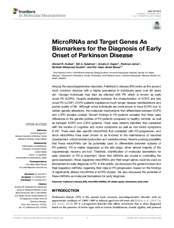 (PDF) MicroRNAs and Target Genes As Biomarkers for the Diagnosis of ...