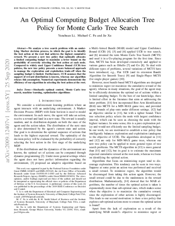 (PDF) An Optimal Computing Budget Allocation Tree Policy for Monte ...