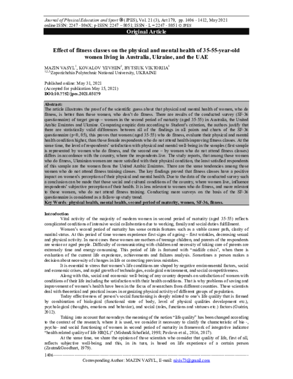 (PDF) Effect of fitness classes on the physical and mental health of 35 ...