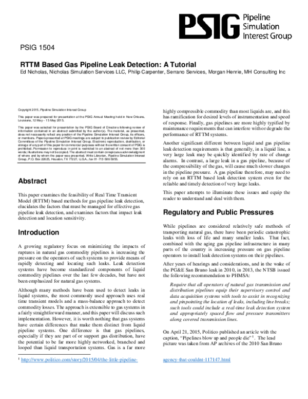 (PDF) RTTM Based Gas Pipeline Leak Detection A Tutorial Ed Nicholas Academia.edu