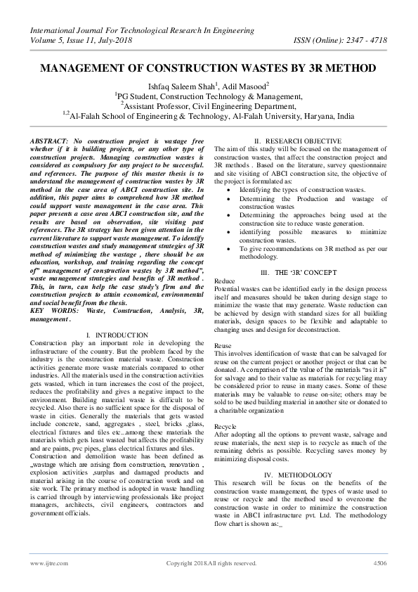 (PDF) Management of Construction Wastes by 3R Method