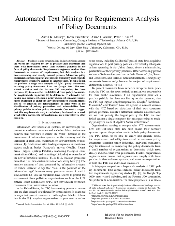 (PDF) Automated text mining for requirements analysis of policy documents