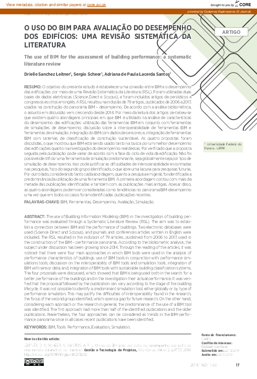 (PDF) The use of BIM for the assessment of building performance: a ...