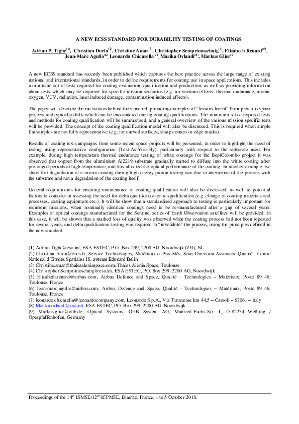 (PDF) A New Eccs Standard for Durability Testing of Coatings