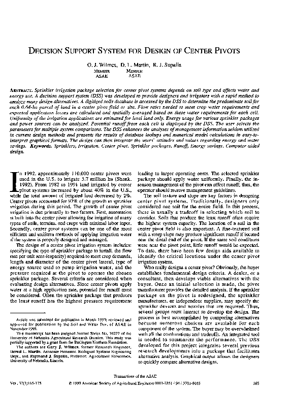 (PDF) Decision Support System for Design of Center Pivots