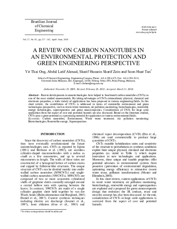 (PDF) A review on carbon nanotubes in an environmental protection and ...