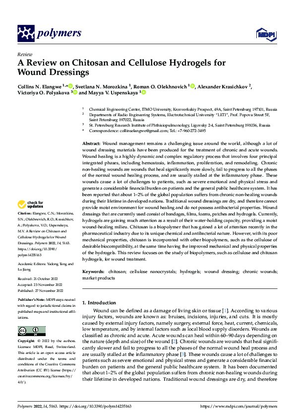(PDF) A Review on Chitosan and Cellulose Hydrogels for Wound Dressings